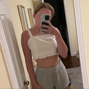 Blue Blush White Fringe Crop Top